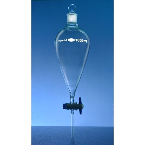 Funnels Separating Pear Shape Fitted With PTFE Key Stopcock Interchangeable Stopper 1000 ML